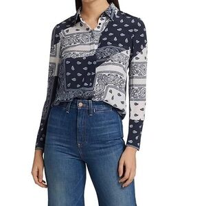 ALICE + OLIVIA Willa Placket Bandana-Print Top 100% Silk SZ M